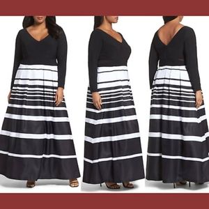 Xscape Black White Stripe Ballgown